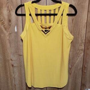 AUW Strappy Sleeveless Blouse Large Bright Yellow Layering Piece Stretch